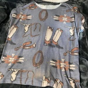 Western Print Short Sleeve Tee - Gray